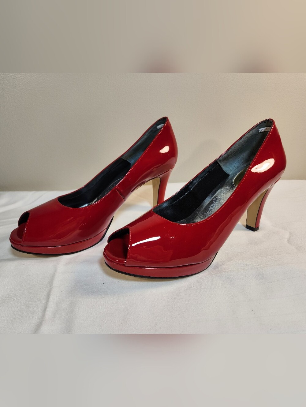 Walking Cradles Red Patent Peep-Toe Heels